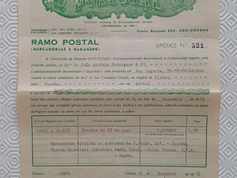 Documentos antigos - Apólices de Seguros antigas