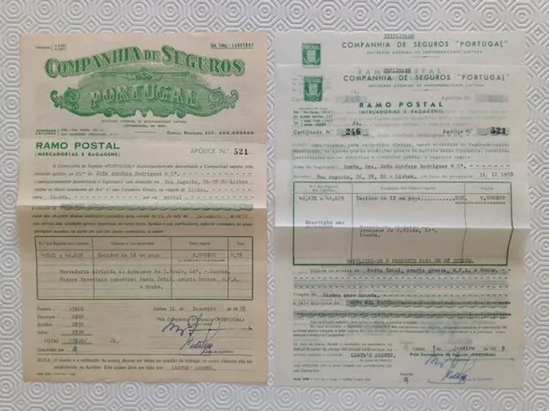 Documentos antigos - Apólices de Seguros antigas