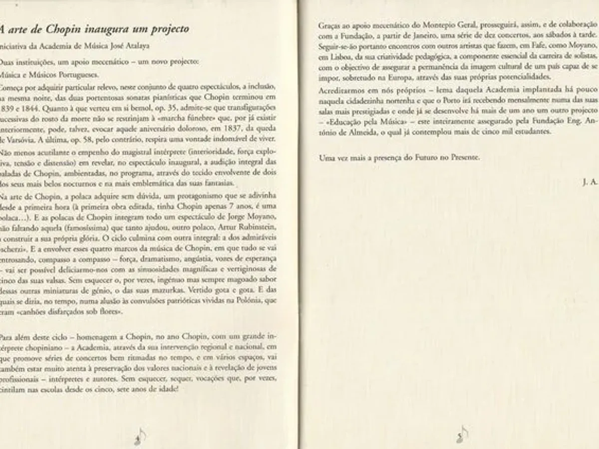 Brochura Vida e Obra de Chopin de 1999 