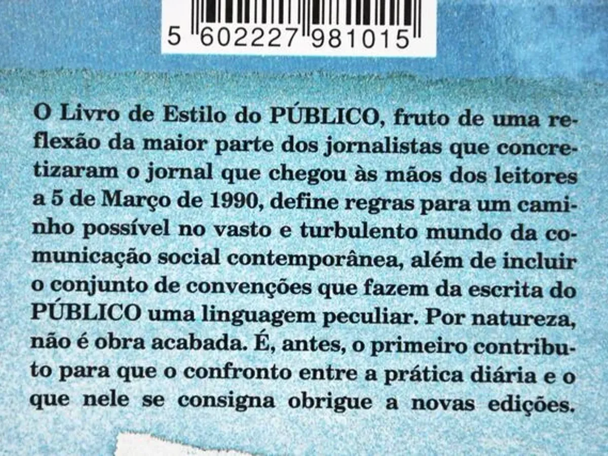 Livro de estilo do jornal Público – 1ª edição 1998