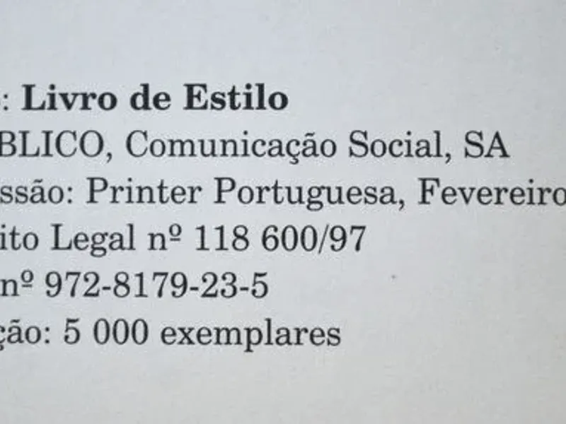 Livro de estilo do jornal Público – 1ª edição 1998