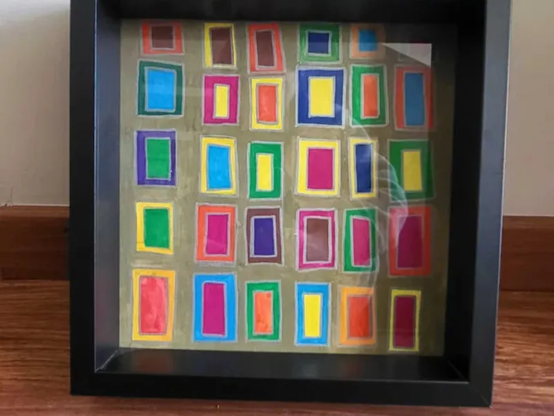 Desenho abstrato Raul Costa assinado com moldura.