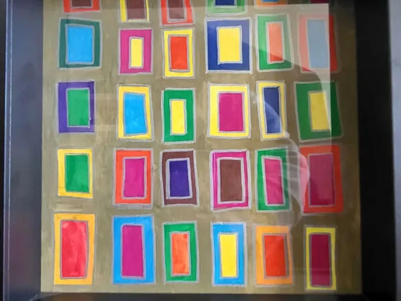 Desenho abstrato Raul Costa assinado com moldura.