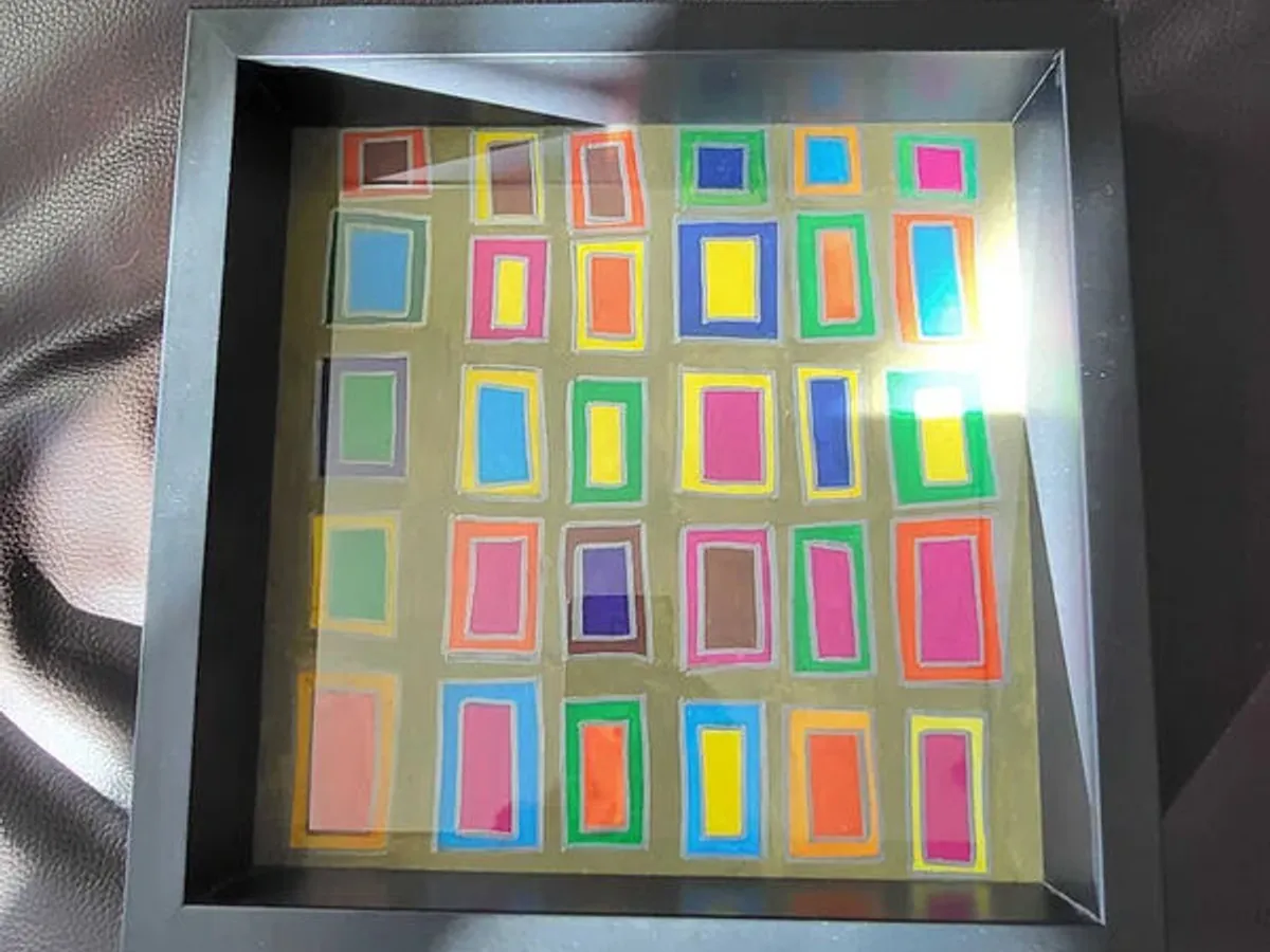 Desenho abstrato Raul Costa assinado com moldura.