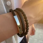 Pulseira em aço inoxidável, couro e pedras 1