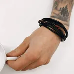 Pulseira multifacetada de couro/aço/pedras 1