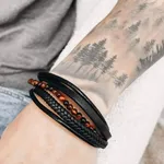 Pulseira multifacetada de couro/aço/pedras 2