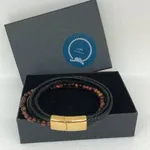 Pulseira multifacetada de couro/aço/pedras 3