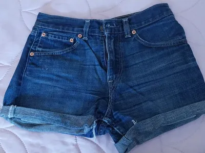 Calções de Ganga Azuis Clássicos com Bainha Dobrad