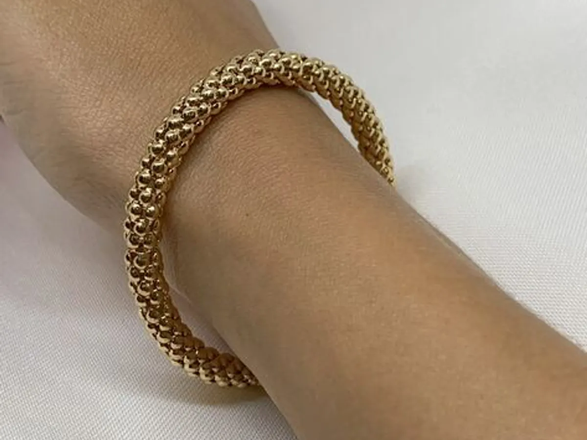 Pulseira Elástica Dourada com Efeito de Esferas - 