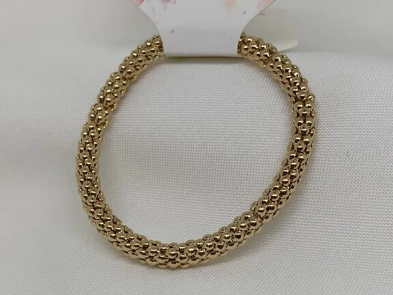 Pulseira Elástica Dourada com Efeito de Esferas - 