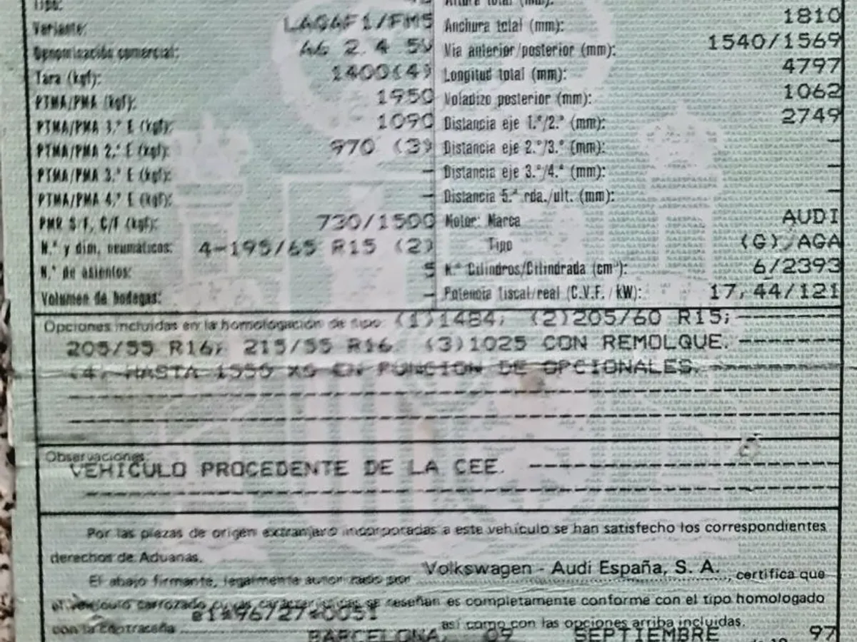 DESPIECE COMPLETO AUDI A6 2.4i 4p.'98.