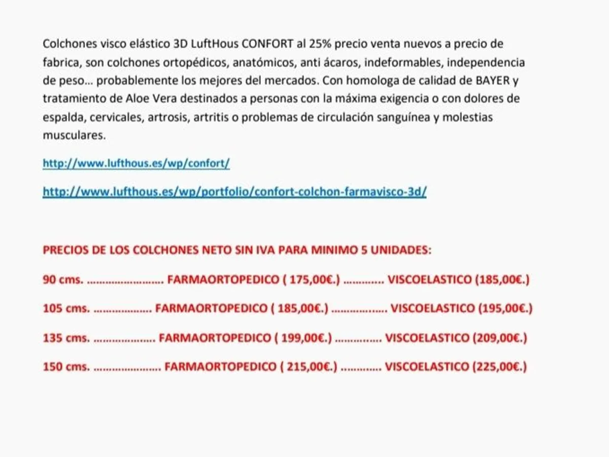 COLCHON LUFTHOUS 3D FARMAORTOPEDICO /VISCOELASTICO